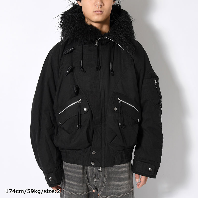 PADDED HOODED BOMBER JACKET -BLACK-