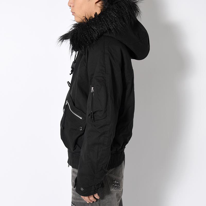 PADDED HOODED BOMBER JACKET -BLACK-