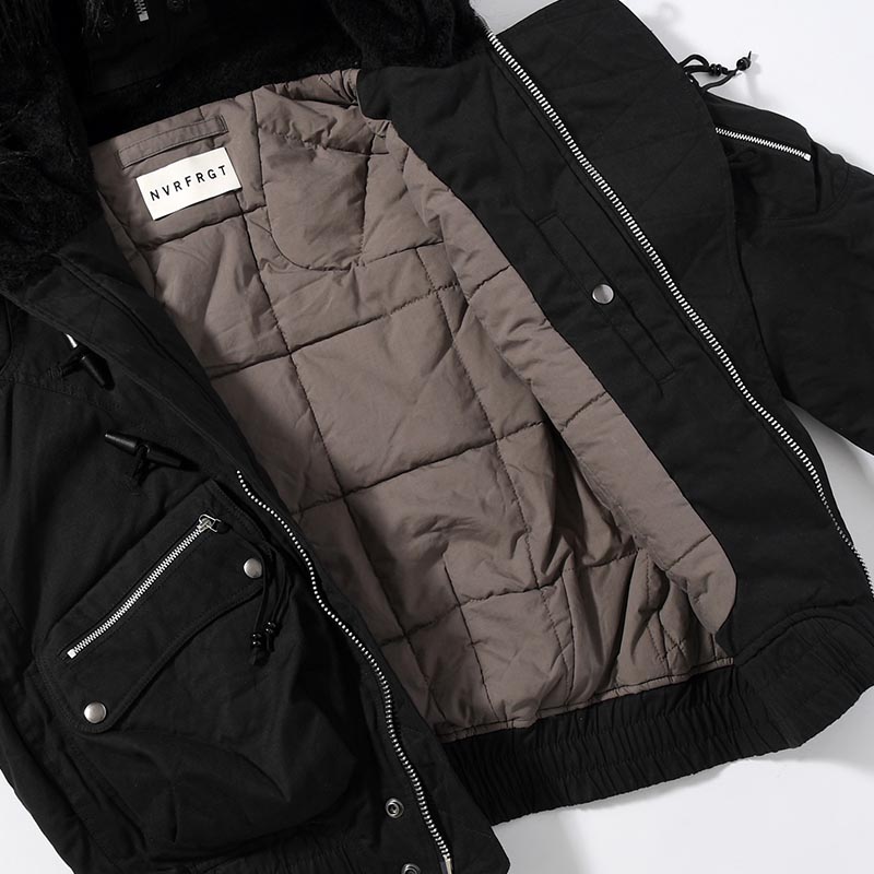 PADDED HOODED BOMBER JACKET -BLACK-