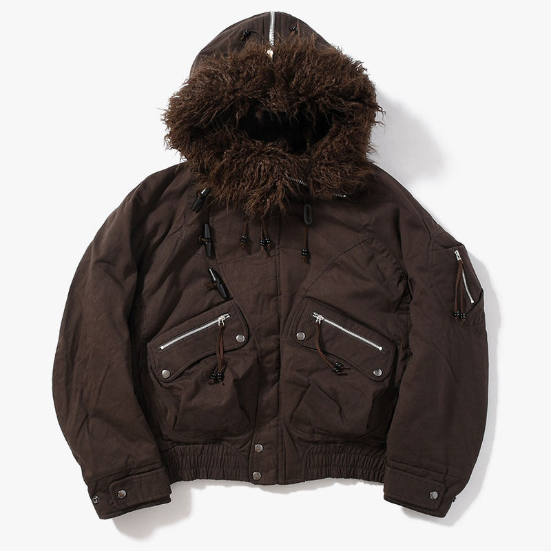 PADDED HOODED BOMBER JACKET -DARK BROWN-