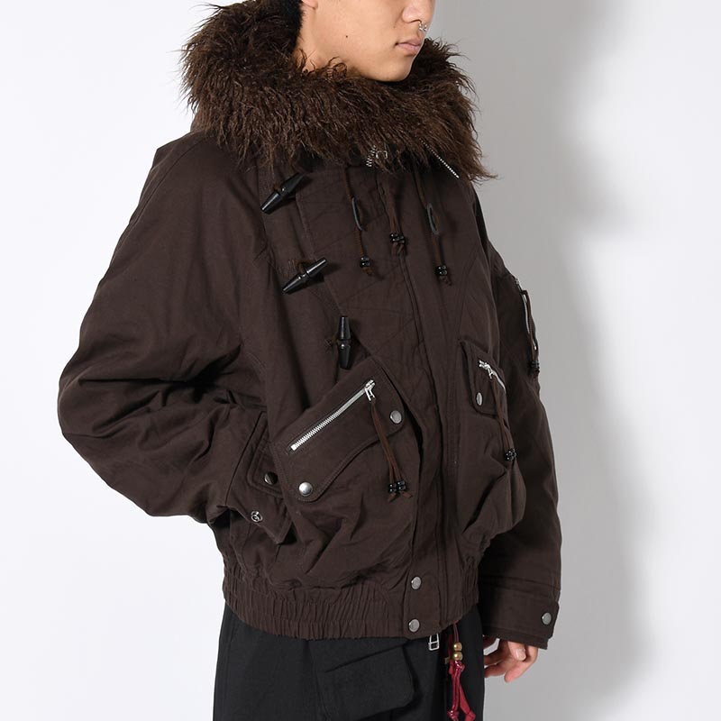 PADDED HOODED BOMBER JACKET -DARK BROWN-