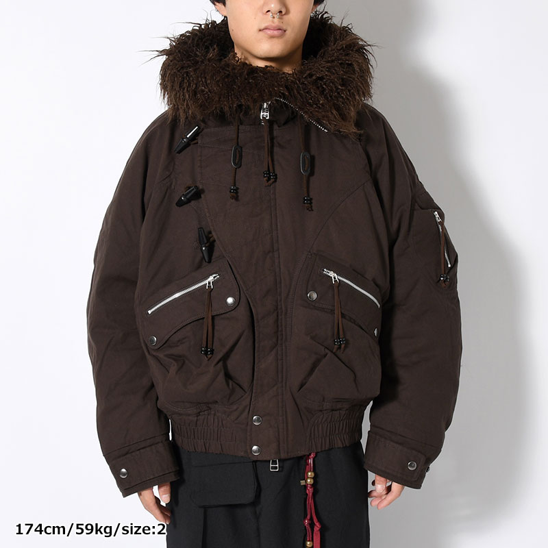 PADDED HOODED BOMBER JACKET -DARK BROWN-