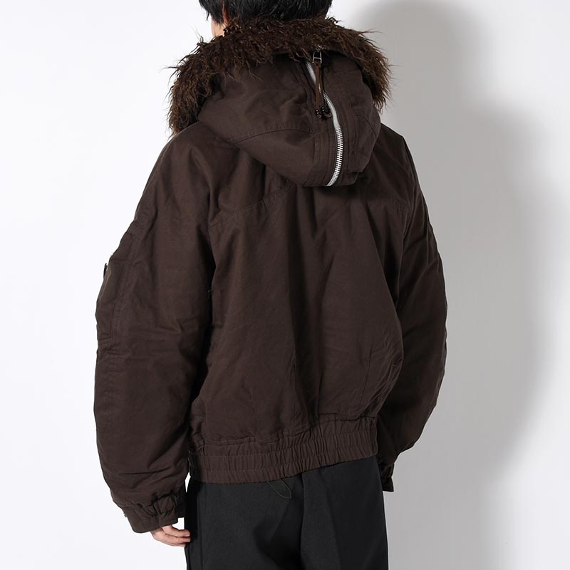 PADDED HOODED BOMBER JACKET -DARK BROWN-