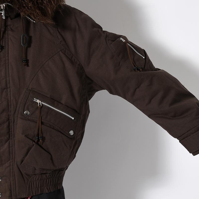 PADDED HOODED BOMBER JACKET -DARK BROWN-