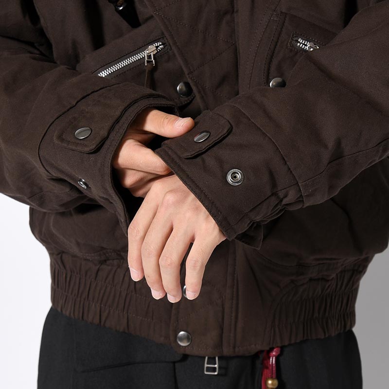 PADDED HOODED BOMBER JACKET -DARK BROWN-