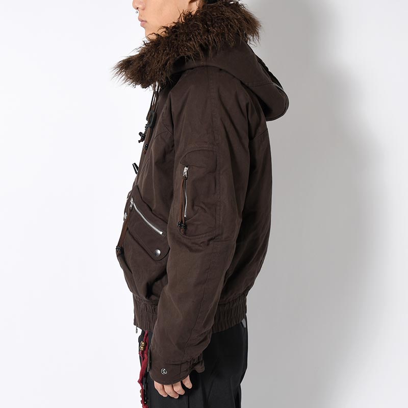 PADDED HOODED BOMBER JACKET -DARK BROWN-