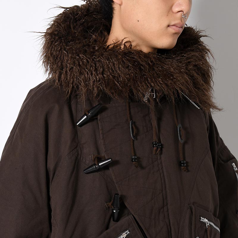 PADDED HOODED BOMBER JACKET -DARK BROWN-