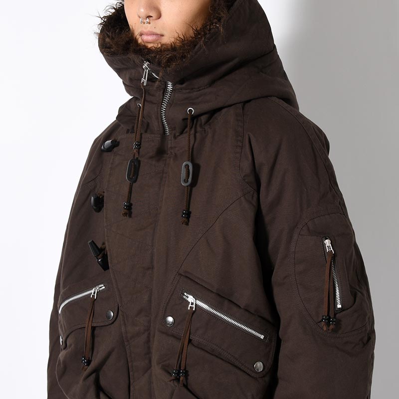 PADDED HOODED BOMBER JACKET -DARK BROWN-