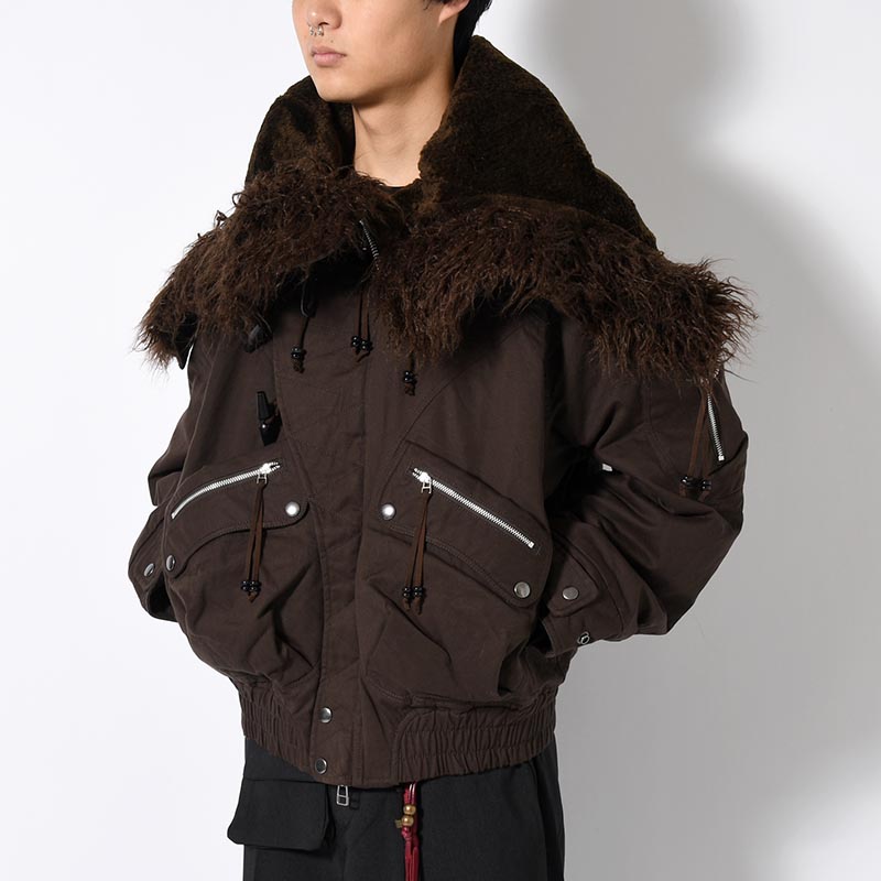 PADDED HOODED BOMBER JACKET -DARK BROWN-