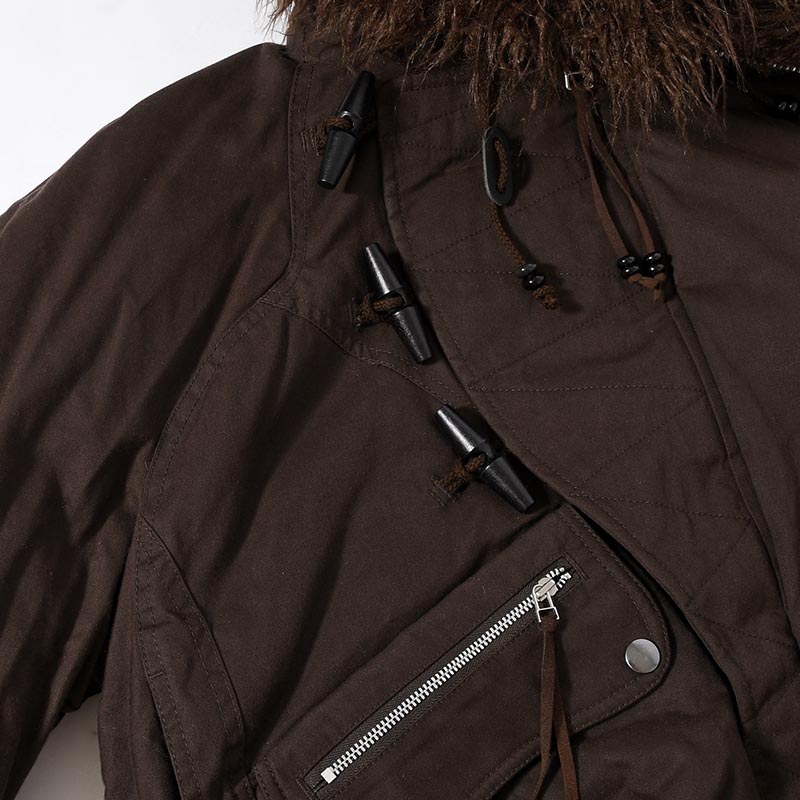 PADDED HOODED BOMBER JACKET -DARK BROWN-