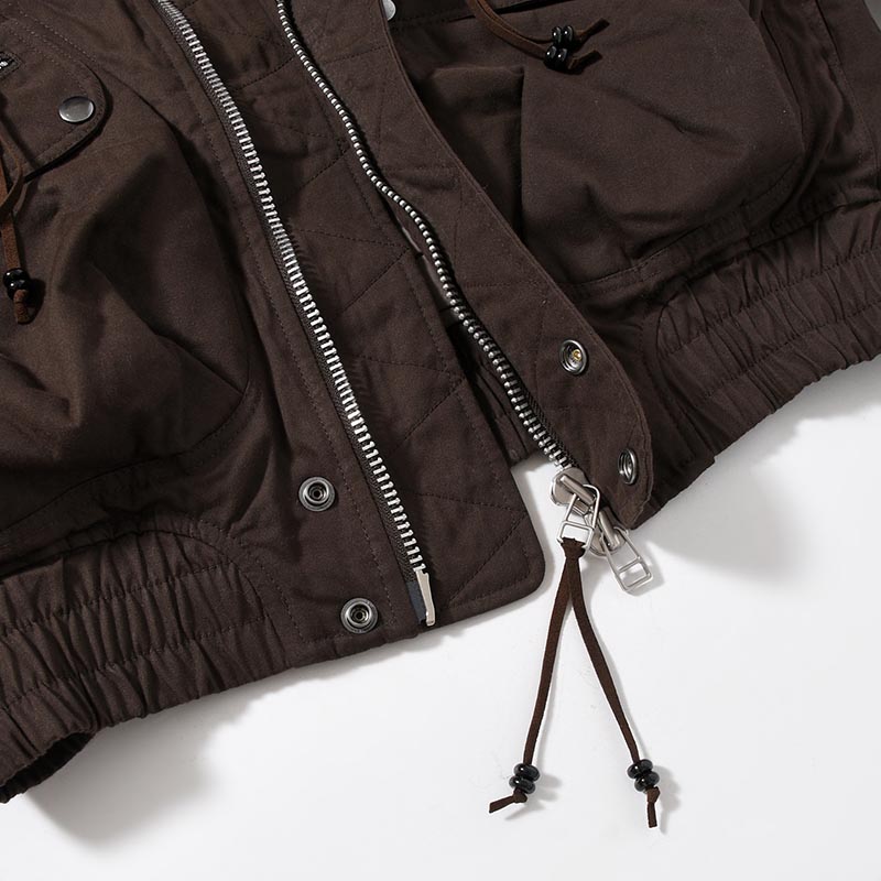 PADDED HOODED BOMBER JACKET -DARK BROWN-