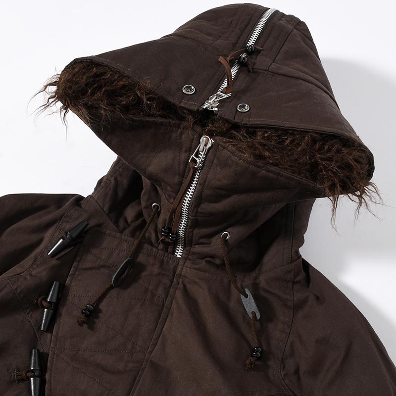 PADDED HOODED BOMBER JACKET -DARK BROWN-