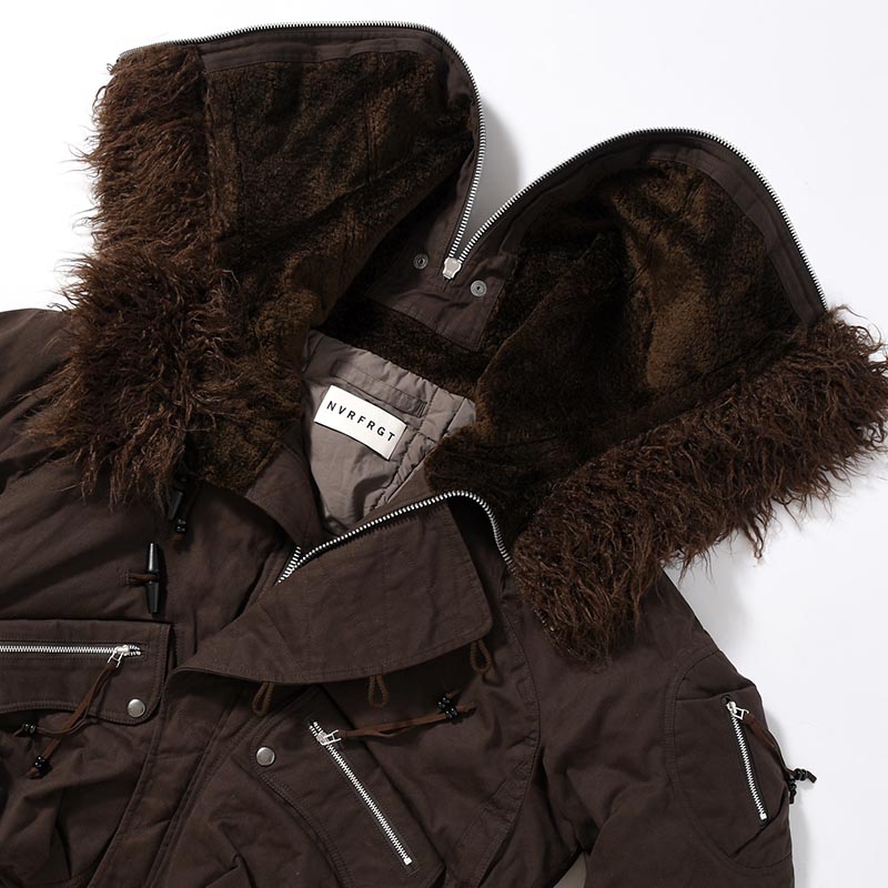 PADDED HOODED BOMBER JACKET -DARK BROWN-