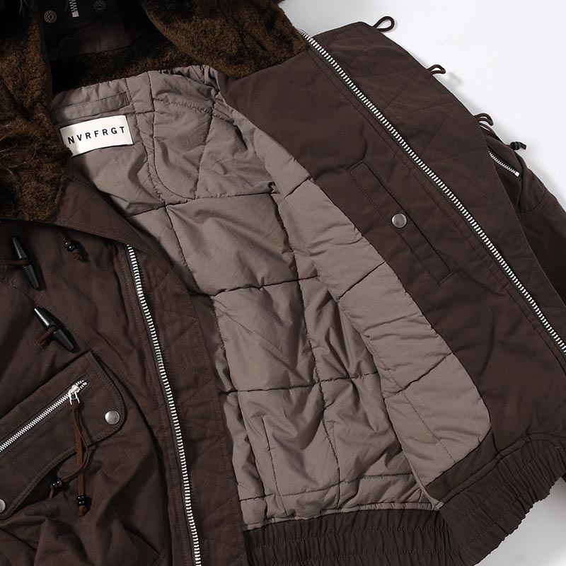 PADDED HOODED BOMBER JACKET -DARK BROWN-