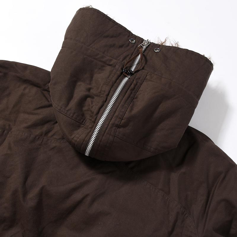 PADDED HOODED BOMBER JACKET -DARK BROWN-