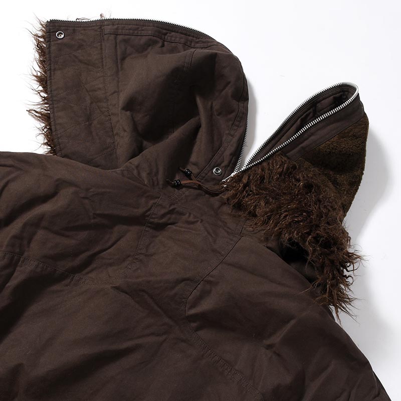 PADDED HOODED BOMBER JACKET -DARK BROWN-