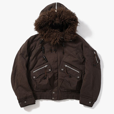 PADDED HOODED BOMBER JACKET -DARK BROWN-