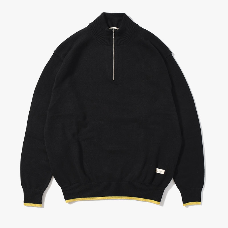 ORGANIC COTTON LINKING HALF ZIP SWEATER -BLACK-