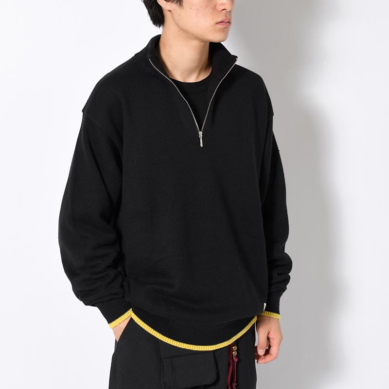 ORGANIC COTTON LINKING HALF ZIP SWEATER -BLACK-