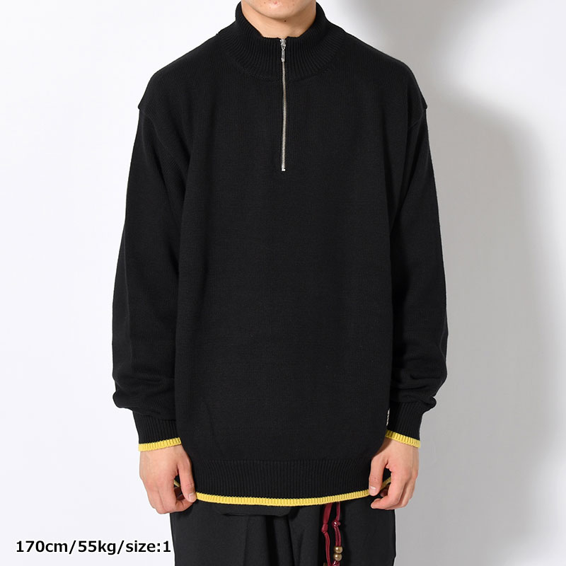 ORGANIC COTTON LINKING HALF ZIP SWEATER -BLACK-