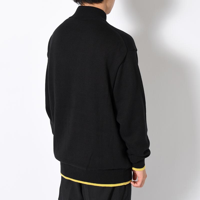 ORGANIC COTTON LINKING HALF ZIP SWEATER -BLACK-