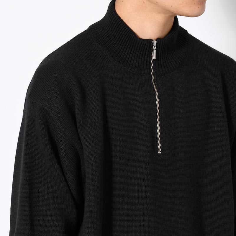 ORGANIC COTTON LINKING HALF ZIP SWEATER -BLACK-