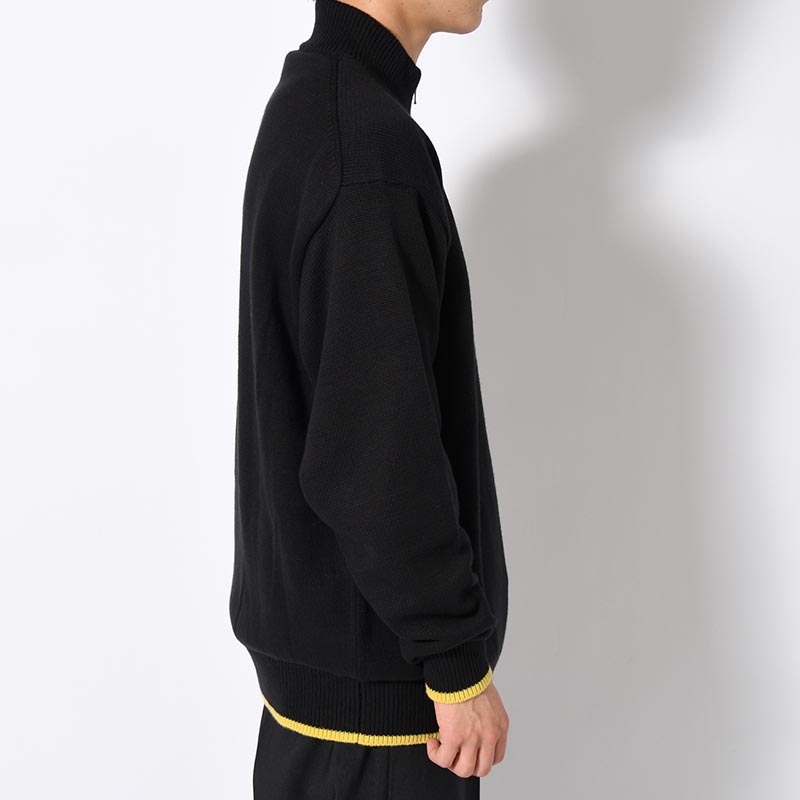 ORGANIC COTTON LINKING HALF ZIP SWEATER -BLACK-