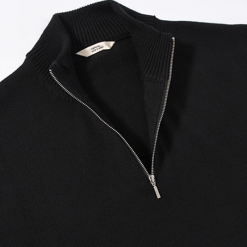 ORGANIC COTTON LINKING HALF ZIP SWEATER -BLACK-