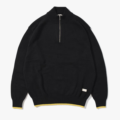 ORGANIC COTTON LINKING HALF ZIP SWEATER -BLACK-