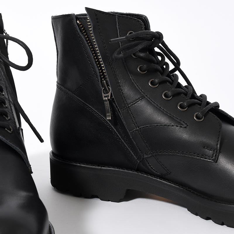 SIDE ZIP LACE UP BOOTS -BLACK-