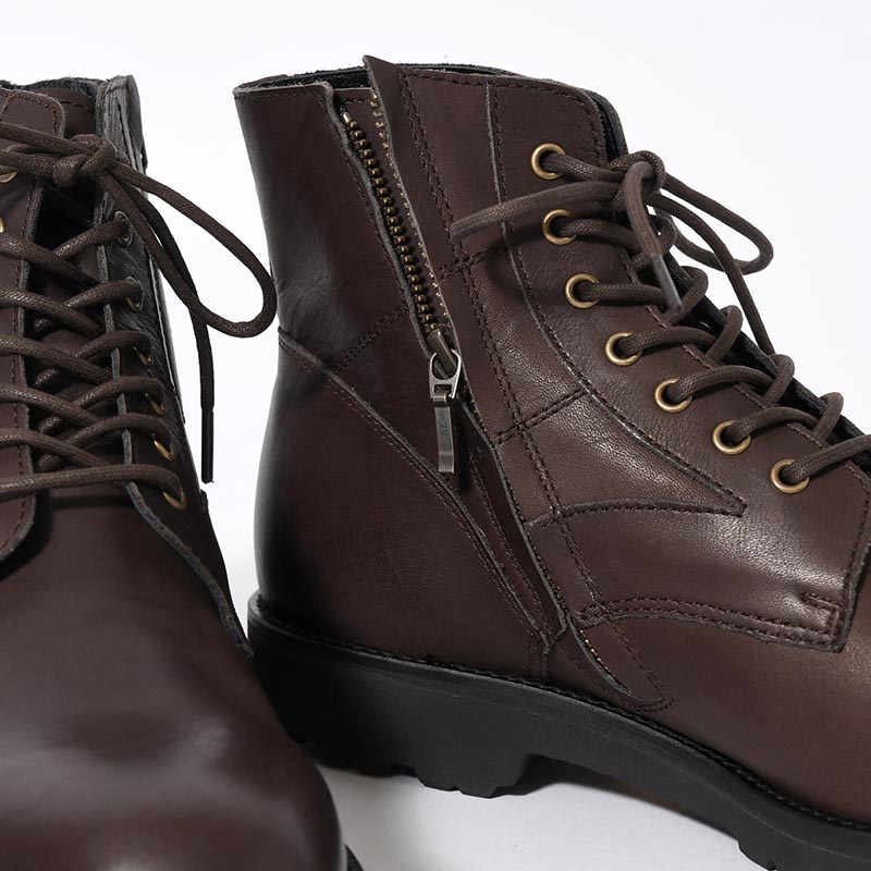 SIDE ZIP LACE UP BOOTS -D.BROWN-