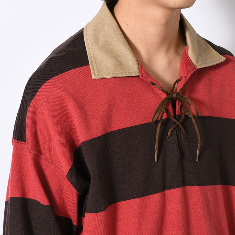BORDER RUGBY SHIRT -RED×BROWN-