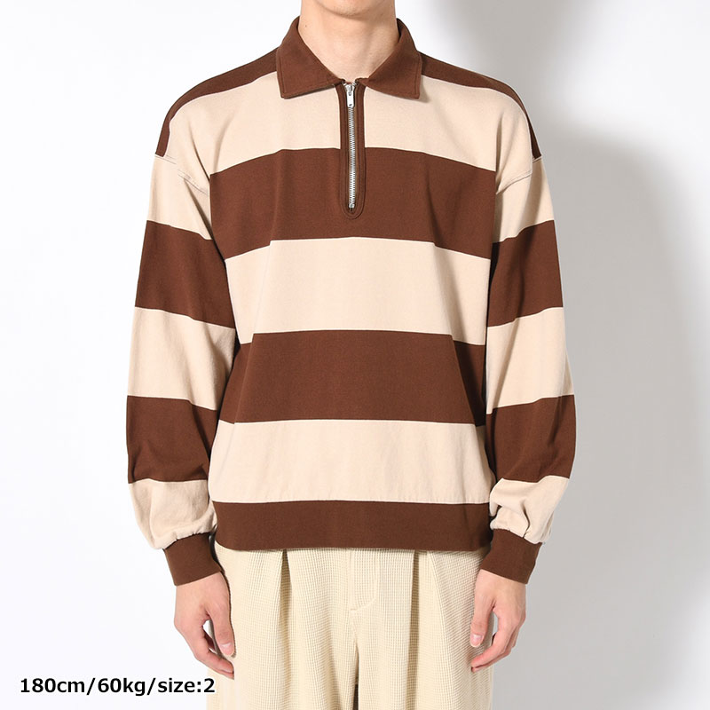 BORDER RUGBY SHIRT -BEIGE×BROWN-