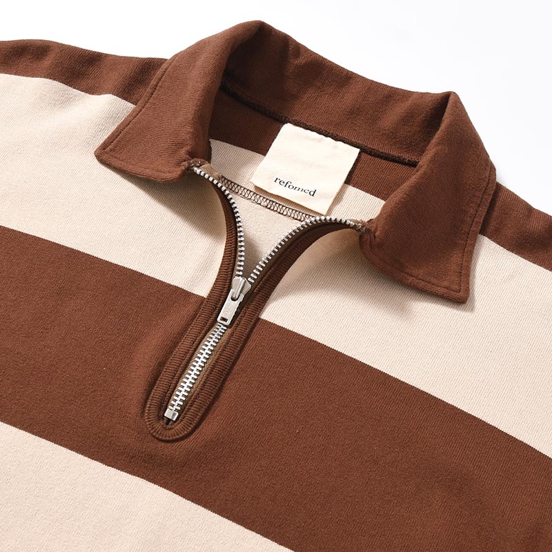 BORDER RUGBY SHIRT -BEIGE×BROWN-