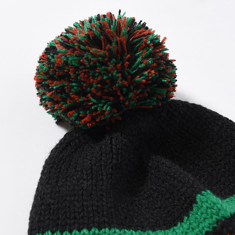 PONPON EAR KNIT CAP -BLACK-