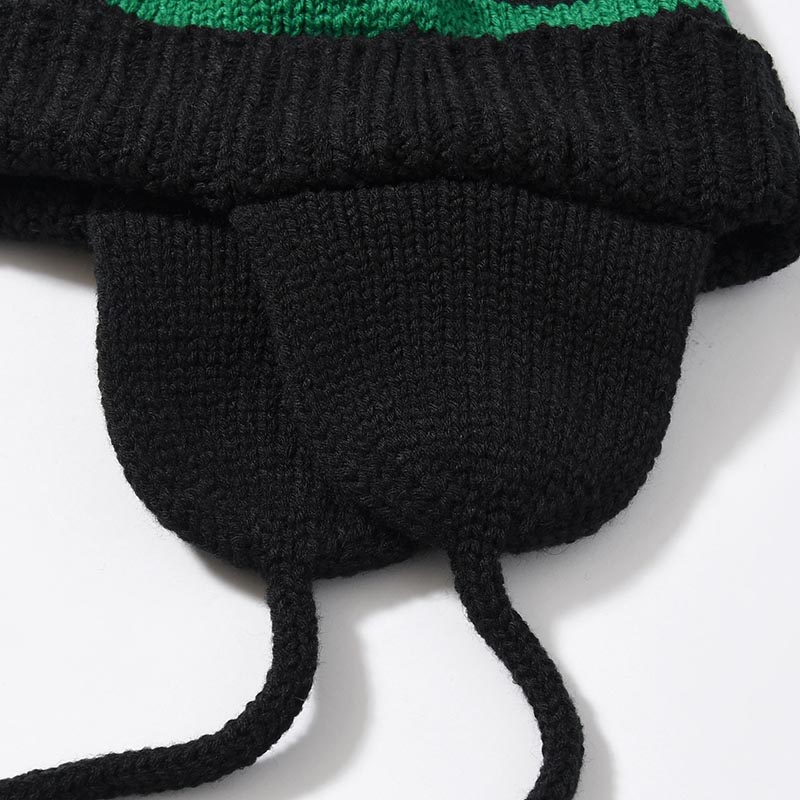 PONPON EAR KNIT CAP -BLACK-