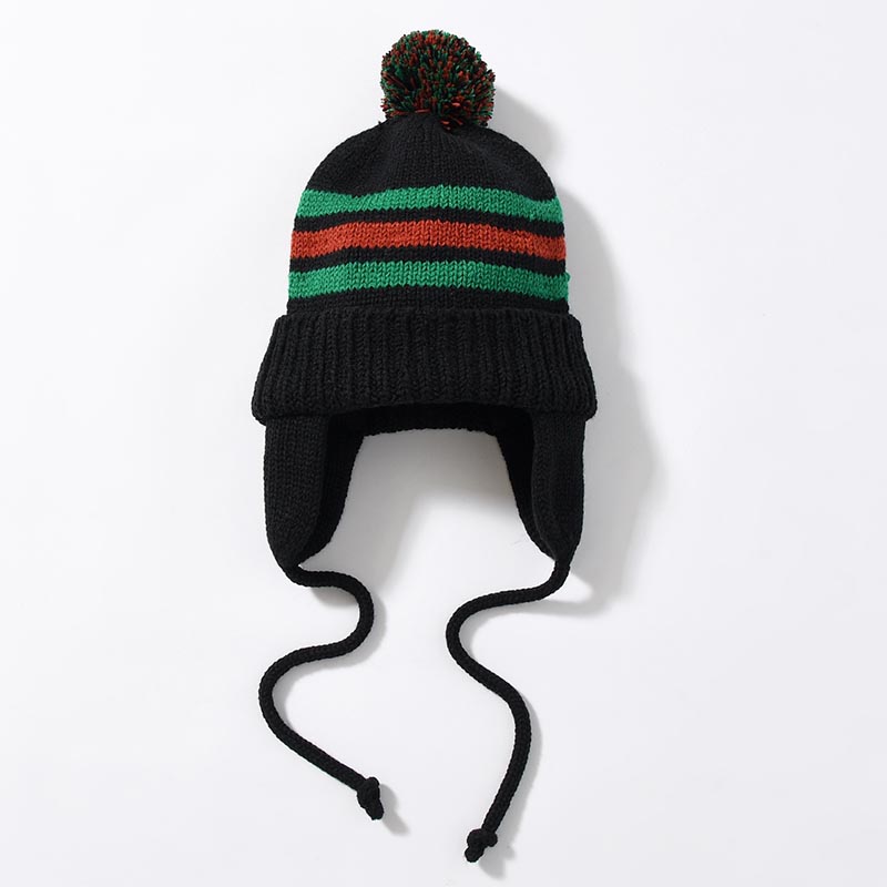 PONPON EAR KNIT CAP -BLACK-