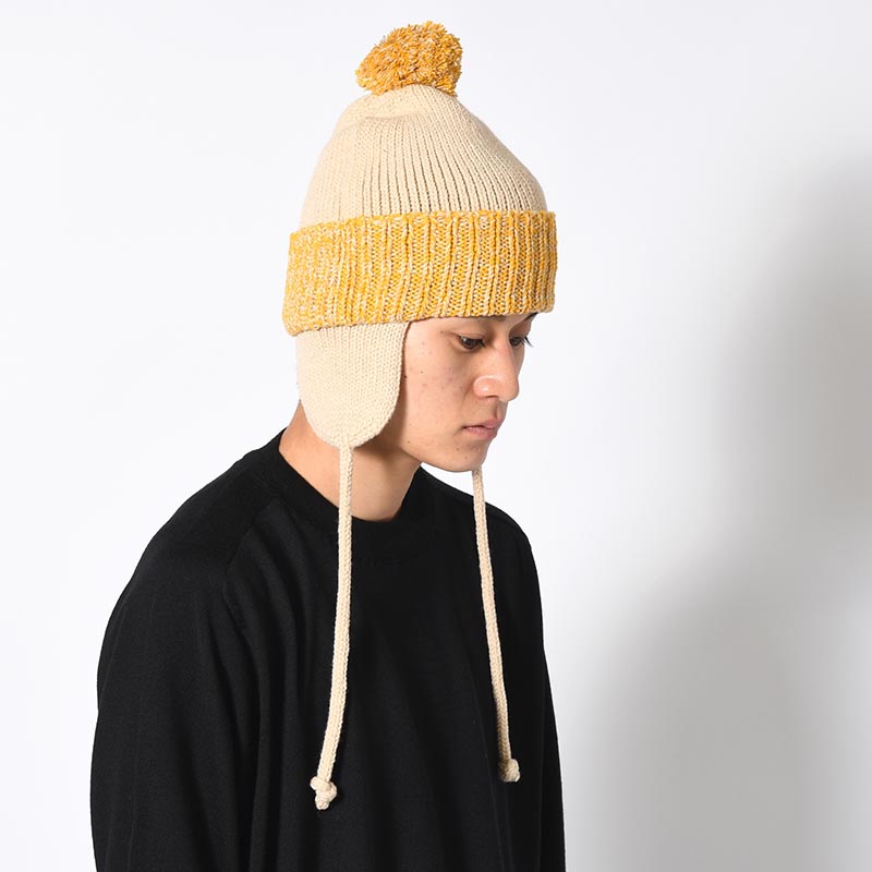 PONPON EAR KNIT CAP -IVORY-