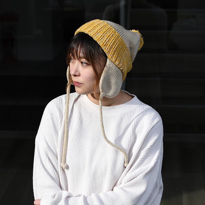 PONPON EAR KNIT CAP -IVORY-