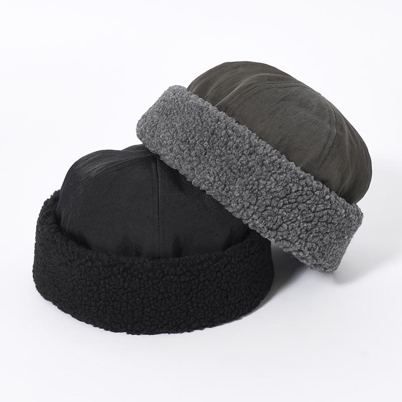 NYLON TWILL & BOA FLEECE 6PANEL ROLL CAP -2.COLOR-