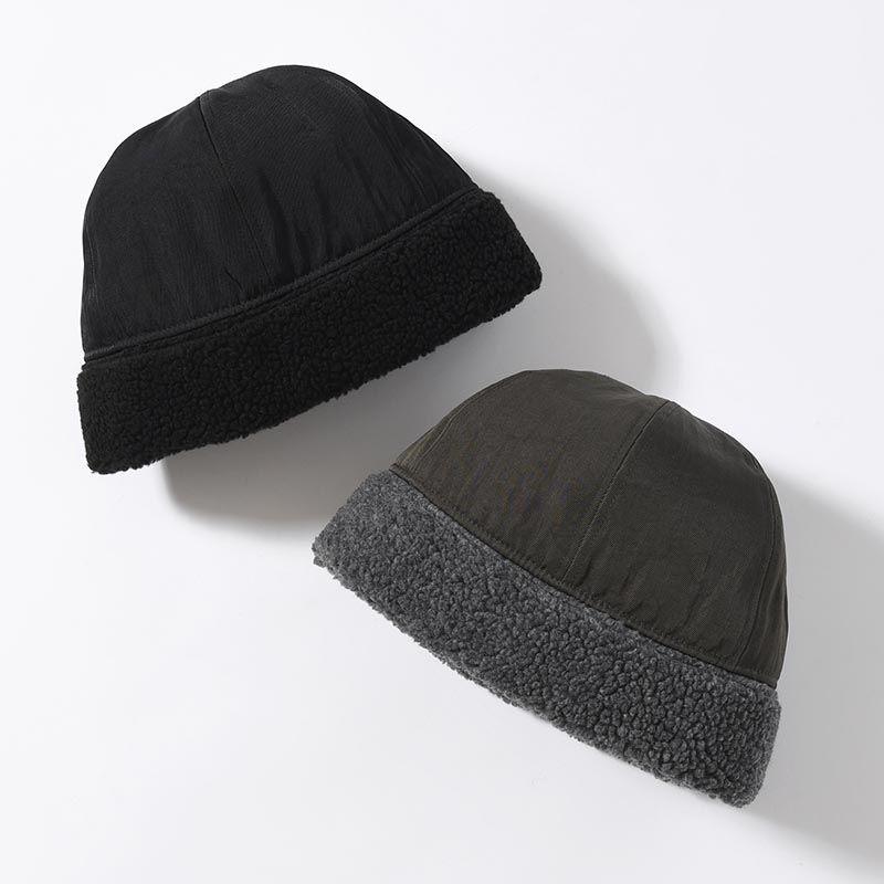 NYLON TWILL & BOA FLEECE 6PANEL ROLL CAP -2.COLOR-