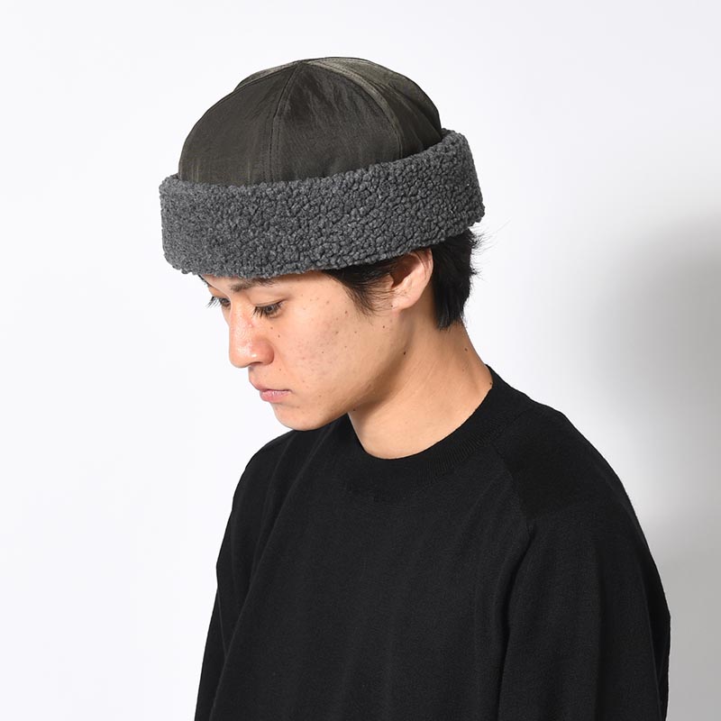 NYLON TWILL & BOA FLEECE 6PANEL ROLL CAP -2.COLOR-