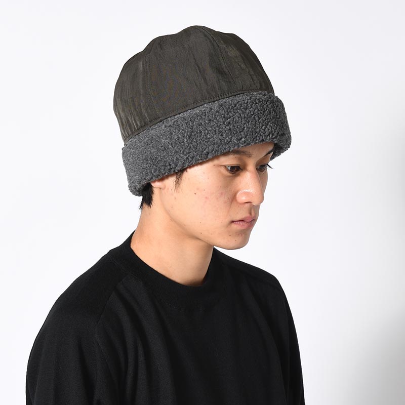 NYLON TWILL & BOA FLEECE 6PANEL ROLL CAP -2.COLOR-