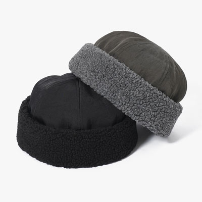 NYLON TWILL & BOA FLEECE 6PANEL ROLL CAP -2.COLOR-