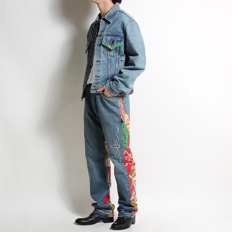 NY RE-PATCH WORK DENIM JEANS -BLUE-
