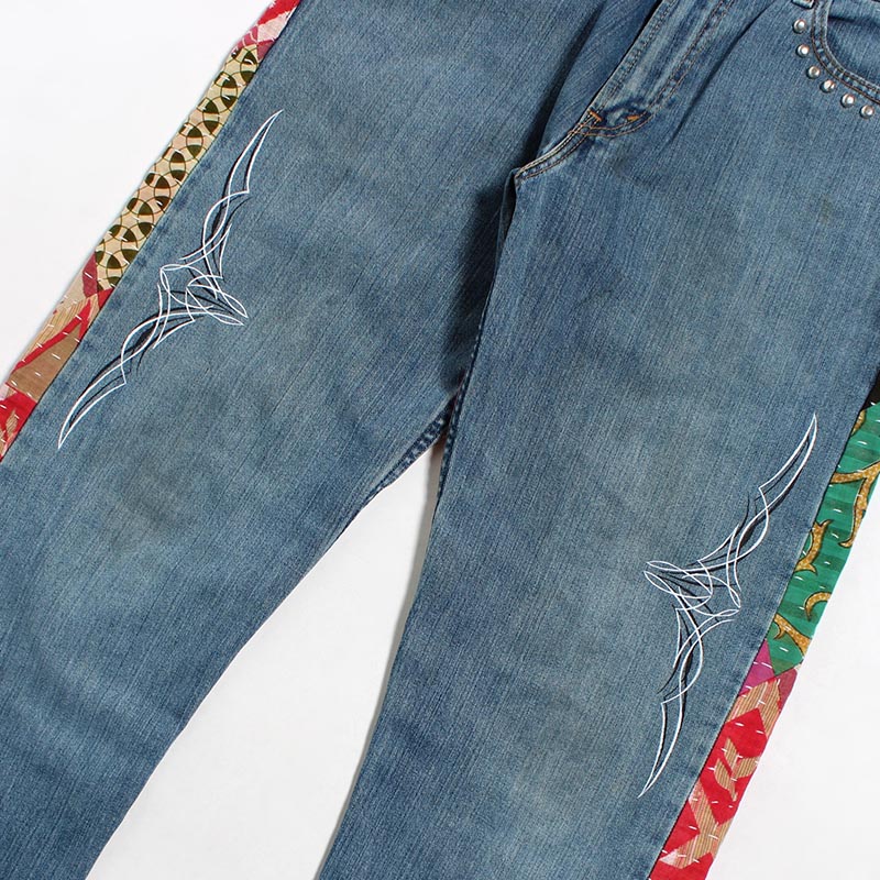 NY RE-PATCH WORK DENIM JEANS -BLUE-