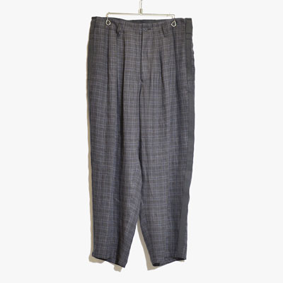 LINEN TWILL PLAID PANTS WITH SIDE TAPE -BLACK-