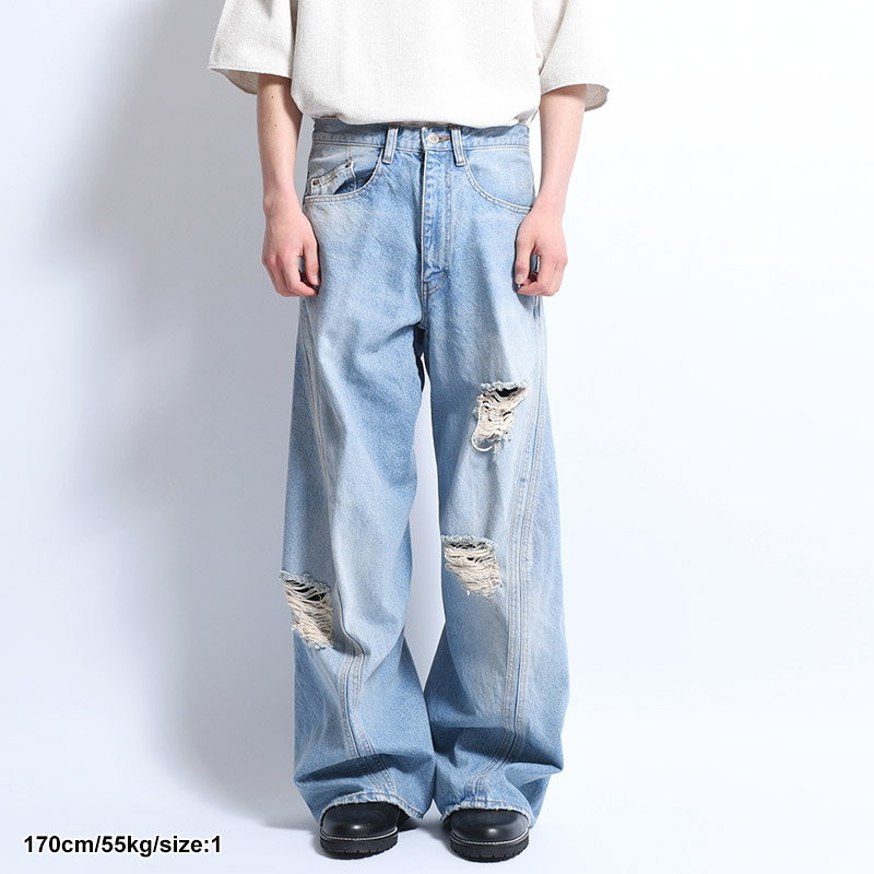 3D TWISTED WIDE LEG JEANS -RIPPED VINTAGE FADED INDIGO- | IN ...