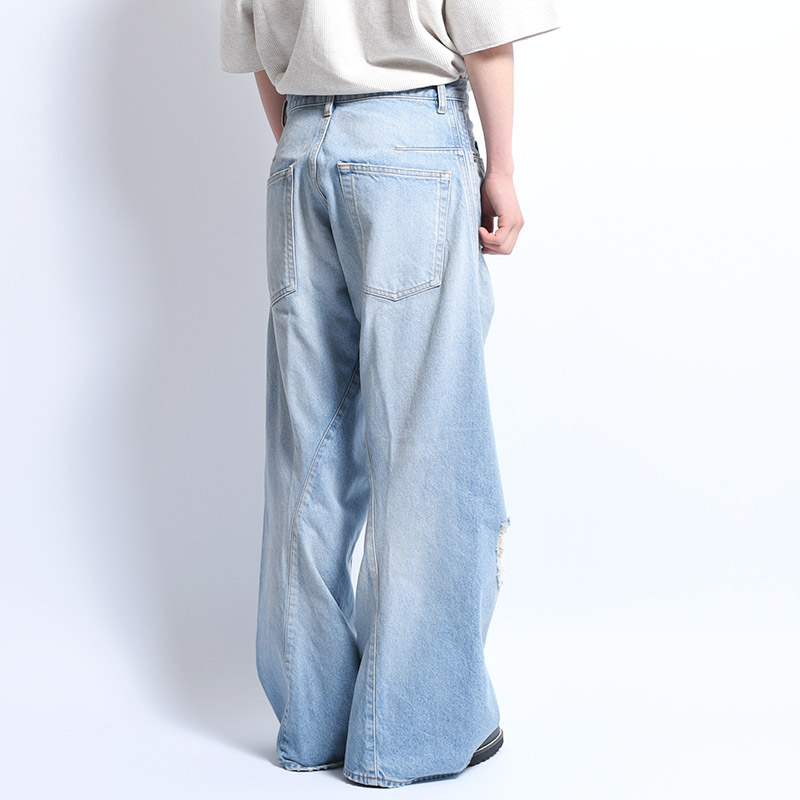 3D TWISTED WIDE LEG JEANS -RIPPED VINTAGE FADED INDIGO-