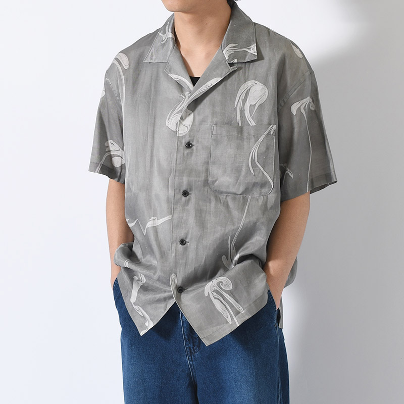 Suminagashi Camp Collar Shirt -CHARCOAL-